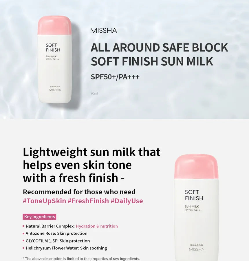 MISSHA - All-Around Safe Block Soft Finish Sun Milk 70ml